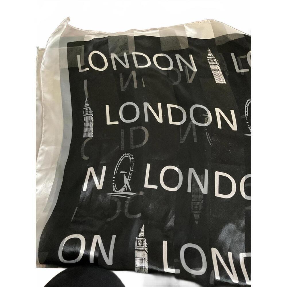 London Themed Black and White Silk Scarf